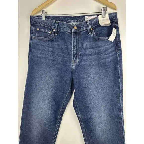 NWT Gap High Rise Cuffed '90s Slim Straight Jeans Blue Denim Plus Size 33 16 - Picture 4 of 12